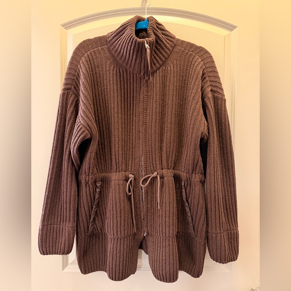 FLX Ribbed Zip-Front Cinched Waist Chunky Sweater